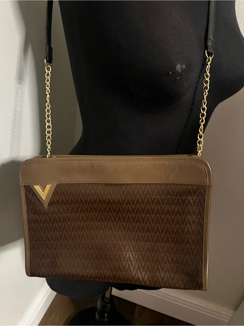 Vintage Mario Valentino Monogram Clutch or even as a Crossbody Bag Brown & Gold